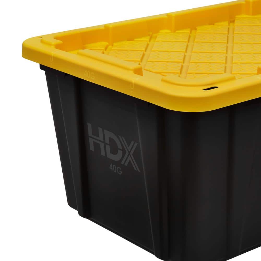 HDX 40 Gal. Tough Storage Tote in Black with Yellow Lid 999-40G-HDX