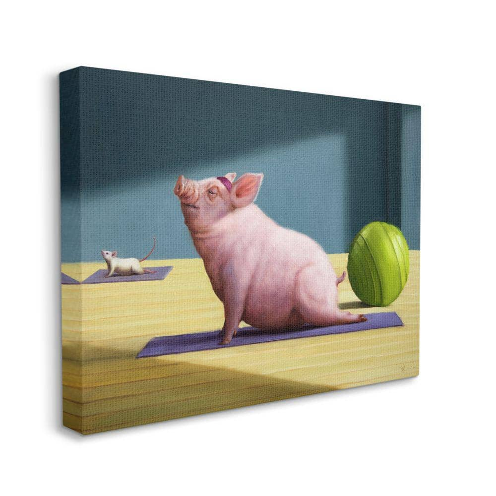 Stupell Industries Pink Pig Doing Yoga Upward Facing Hog by Lucia Heffernan Unframed Animal Canvas Wall Art Print 30 in. x 40 in.