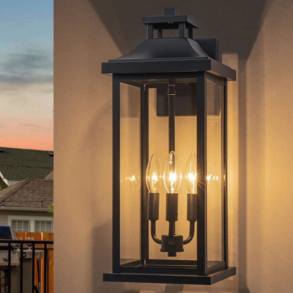 C Cattleya Black Outdoor Wall Lantern Sconce-19.5 in. with Clear