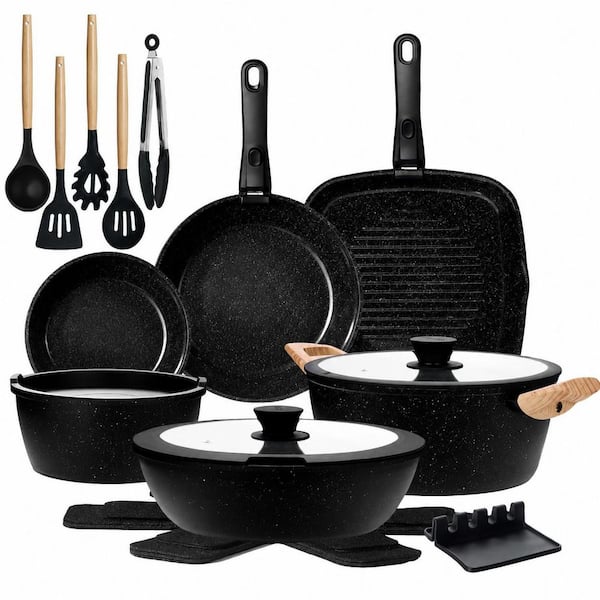 Ceramic Nonstick Pots and Pans Set with Detachable Handles, Induction Compatible, Oven Safe, Black
