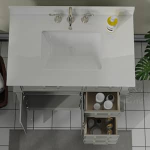 Solid-Wood 48 in. W x 22 in. H x 38 in. D Bath Vanity in Gray with White Stone Top, Cabinet and Single Sink