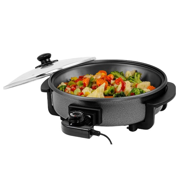 113 Sq. In. Black Electric Skillet with Nonstick Coating, Frying Pan with Tempered Glass Lid