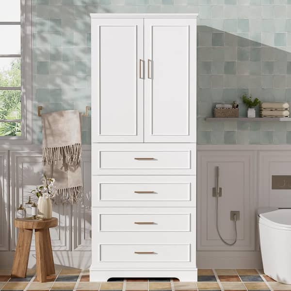 White 72.2 in. H Tall Bathroom Cabinet, Linen Cabinet with 2-Adjustable Shelves, 3-Drawers and Soft-Close Doors