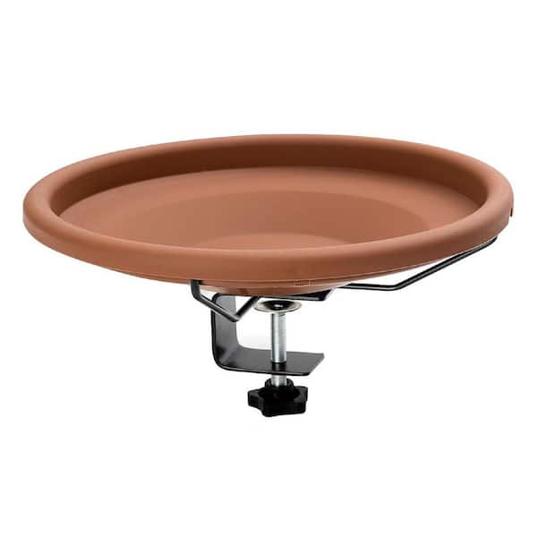 Justincity 2.5 in. H 12 in. Bowl Diameter Brown Plastic Bird Bath Bowl with Steel Ring Unheated Bird Bath Fence Clamp Detachable