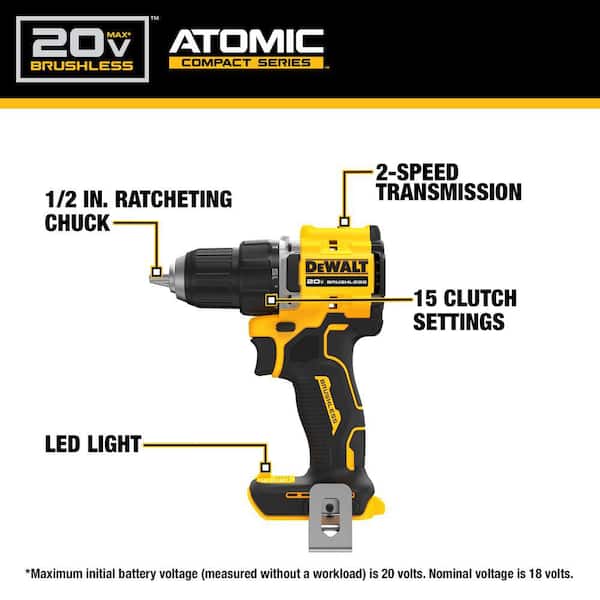 DEWALT - ATOMIC 20-Volt Lithium-Ion Cordless Brushless Combo Kit (4-Tool) with (2) 2.0Ah Batteries, Charger and Bag