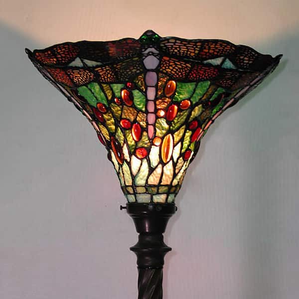 Warehouse of Tiffany 72 in. Antique Bronze Dragonfly Stained Glass