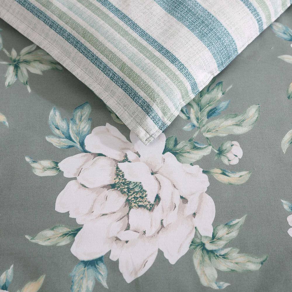 Ivory and Sage Green Cotton Twin Reversible Comforter Set