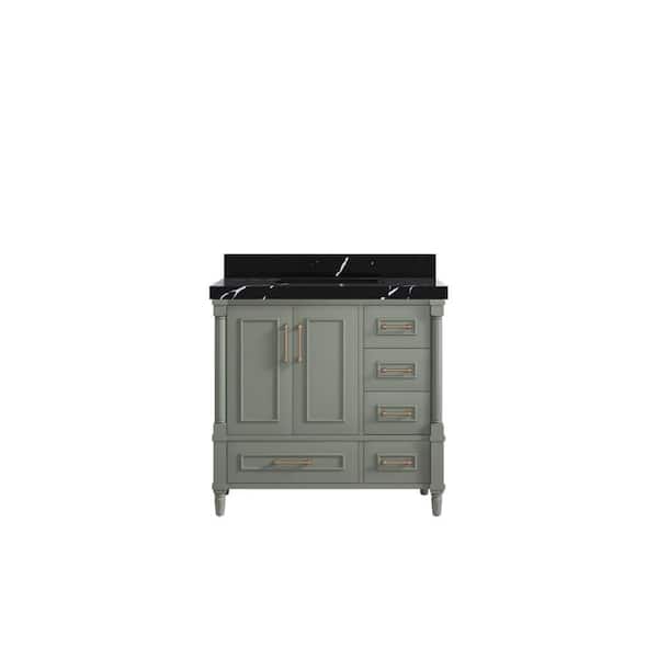Willow Collections Hudson 36 in. W x 22 in. D x 36 in. H Single Sink Bath Vanity Center in Evergreen with 2 in. Calacatta Black Qt. Top