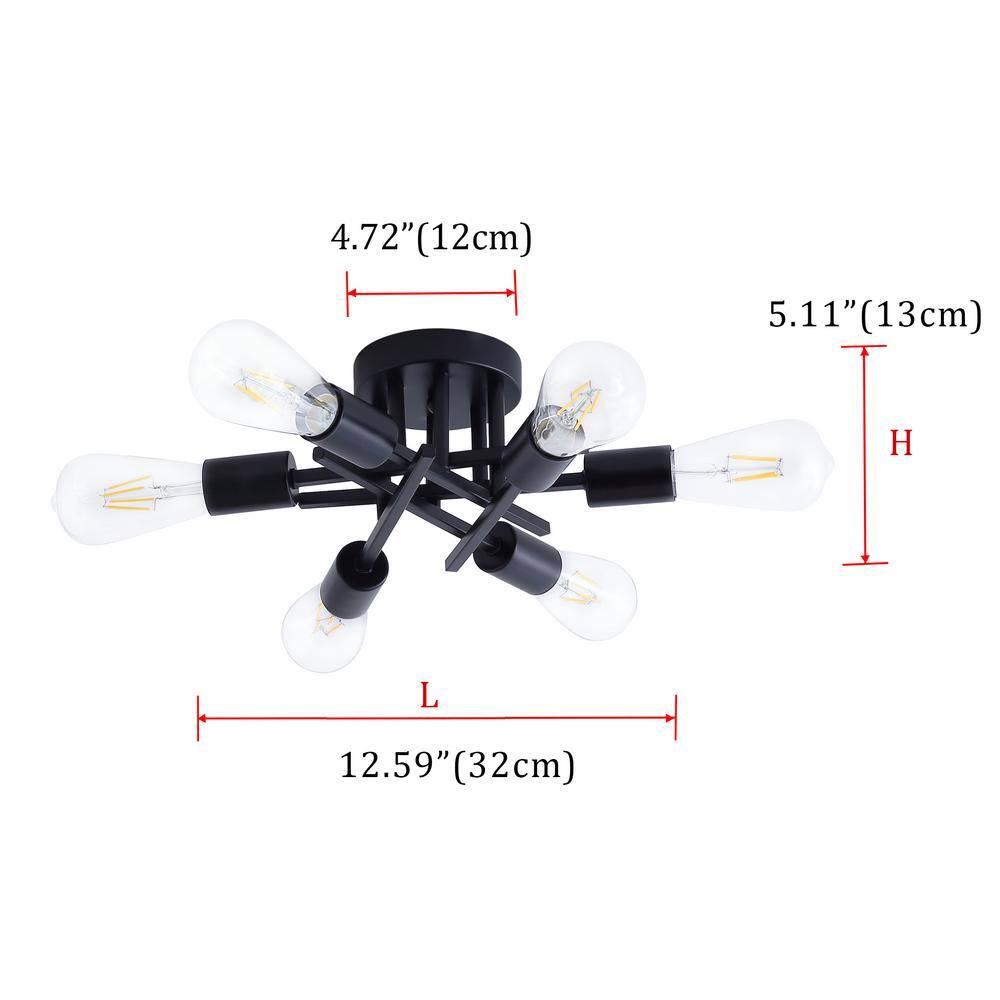 Black 6-Light Semi-Flush Mount Ceiling Fixture with Energy Star