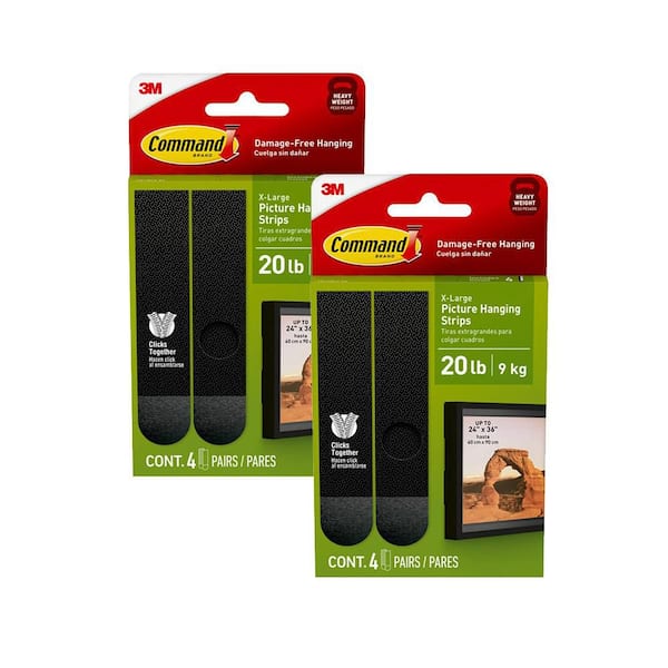 20 lbs. XL Picture Hanging Strips, Black, Damage Free Decorating (8-Pack) (8-Pairs of Strips)