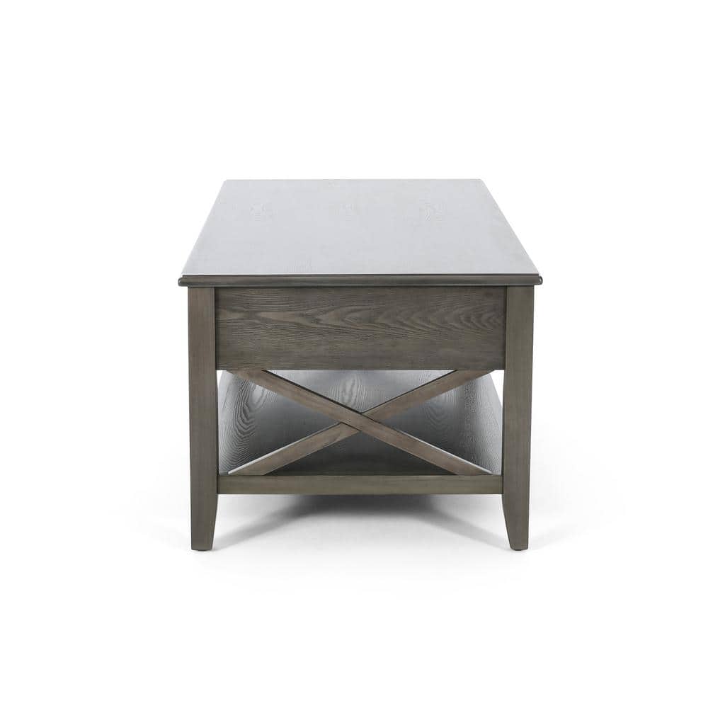 Gray Rectangular Wood Lift-Top Coffee Table with Storage