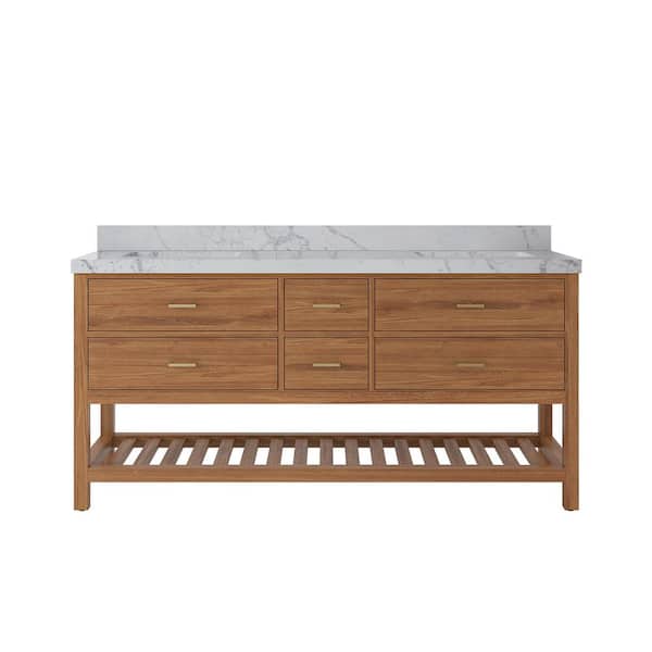 Willow Collections Parker Teak 72 in. W x 22 in. D x 36 in. H Double Sink Bath Vanity in Golden Teak with 2 in. Venatino Quartz Top