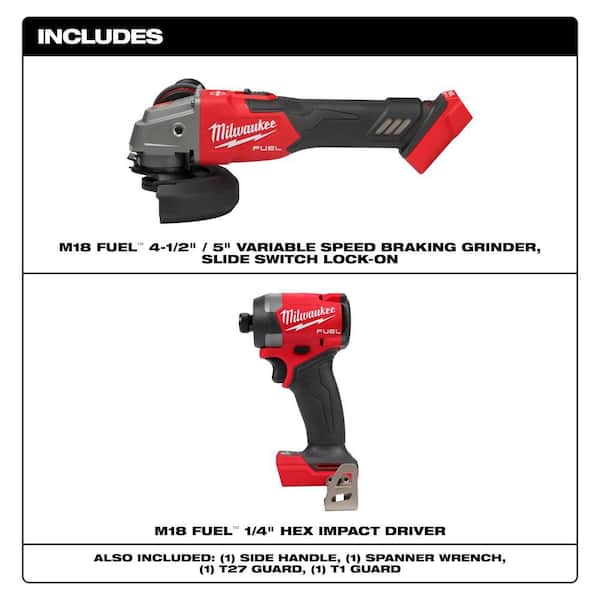 M18 FUEL 18V Lithium-Ion Brushless Cordless 4-1/2 in./5 in. Grinder with Variable Speed & Slide Switch w/ Impact Driver
