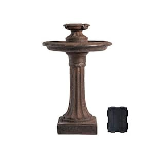 28 in. Solar 1-Tier Water Fountain Outdoor Birdbath Brown Resin w/Solar Panel Solar Pump for Home Garden Yard Decor