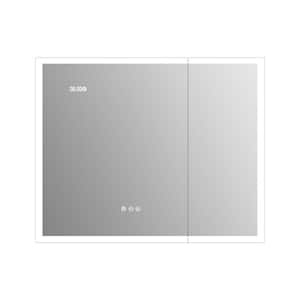 36 in. W x 30 in. H Rectangular Silver Aluminum Surface Mount Medicine Cabinet with Mirror with Dimming/anti-fog