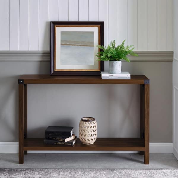 Walker Edison Furniture Company 46 in. Dark Walnut Standard Rectangle Composite Console Table with Storage