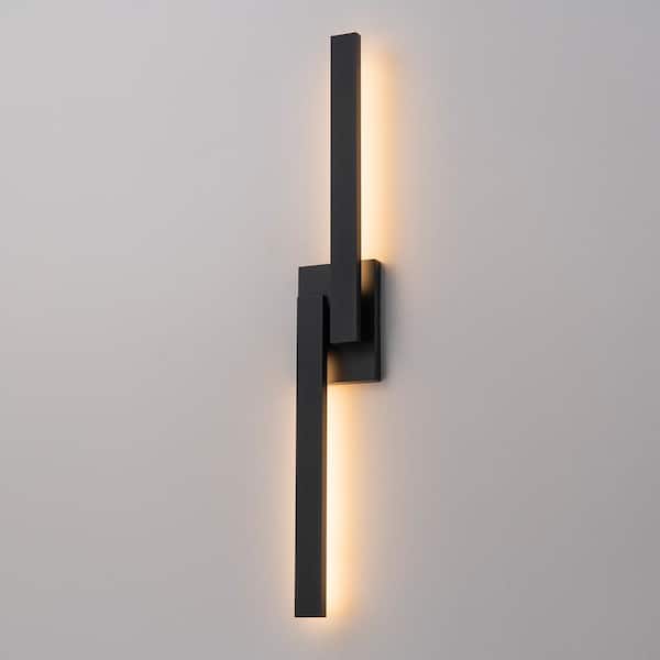 Laplusbelle 30in. Black Dimmable 200-Watt Equivalent LED Outdoor Indoor Hardwired Wall Lantern Sconce with Frosted Glass