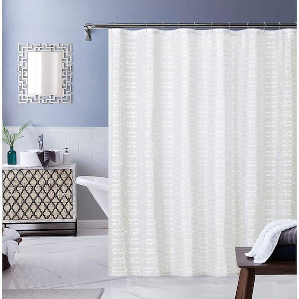 Dainty Home Cassandra 72 in. W x 70 in. L Polyester Blended Fabric Shower Curtain in White