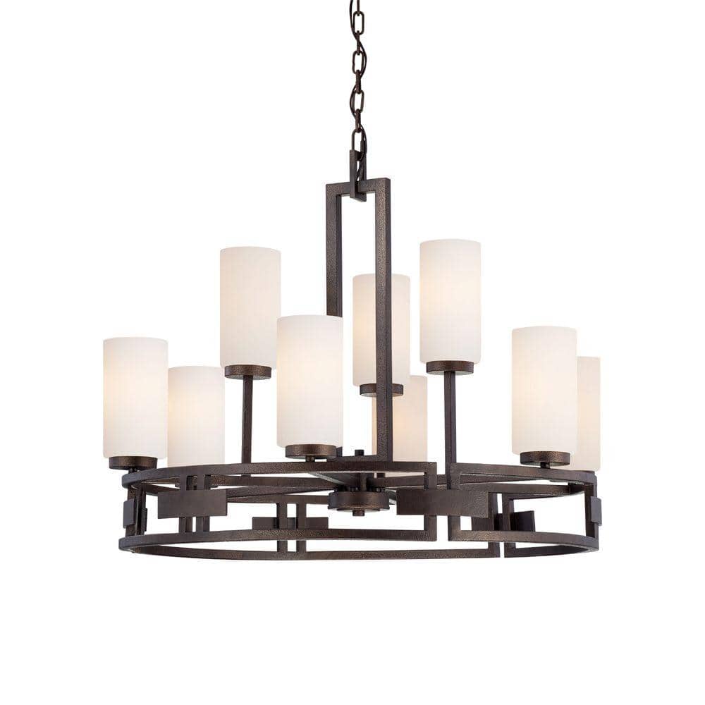 Del Ray Flemish Bronze 9-Light Chandelier with Ivory Opal Shades