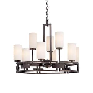 Del Ray 9-Light Mid-Century Modern Flemish Bronze Chandelier with White Opal Glass Shades For Dining Rooms