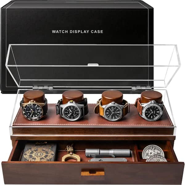 Premium 4-Slot Wooden Watch Box with Accessory Drawer and 