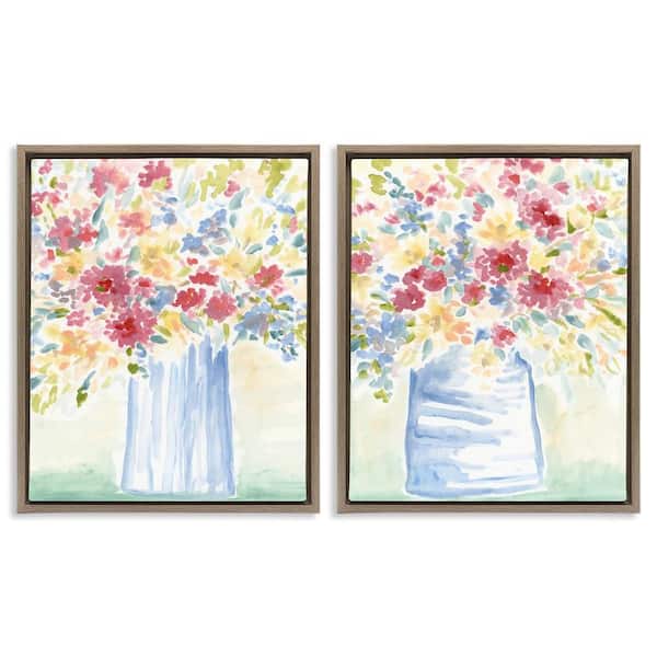 Stupell Industries Soft Speckled Flower Vases by June Erica Vess 2-Pieces Brown Floater Frame Nature Graphic Art Print 31 in. x 25 in.