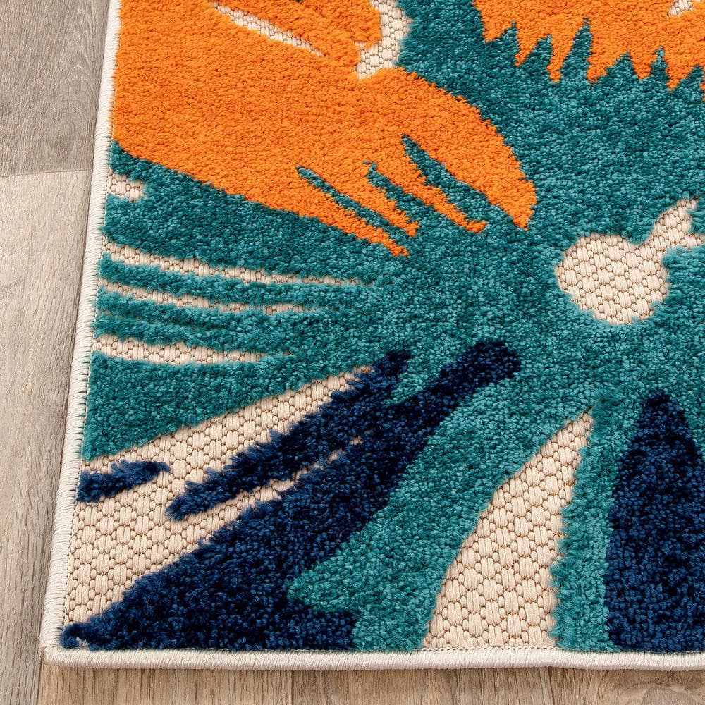 Modern Multi-Color Floral Synthetic Indoor/Outdoor Area Rug 8' x 10'