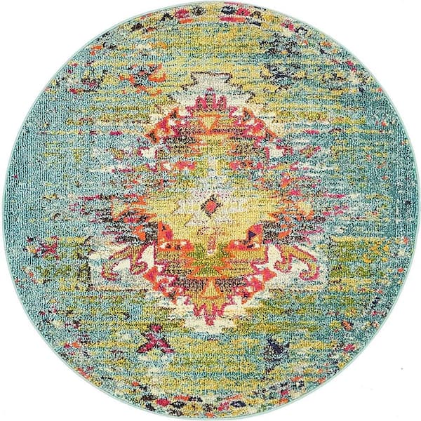 Unique Loom Vita Chagall Turquoise 4' 0 x 4' 0 Round Rug