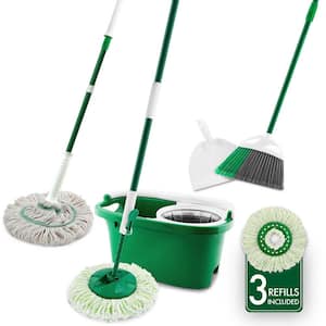 Microfiber Tornado Wet Spin Mop and Bucket with 3 Refills, Precision Angle Broom and Dust Pan and Tornado Twist Mop