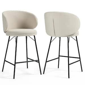Baxter 26 in. White Metal Counter Stool with Boucle Fabric Seat 2 (Set of Included)