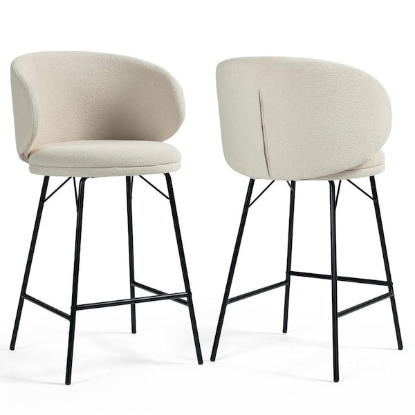 Glamour Home Baxter 26 in. White Metal Counter Stool with Boucle Fabric Seat 2 (Set of Included)