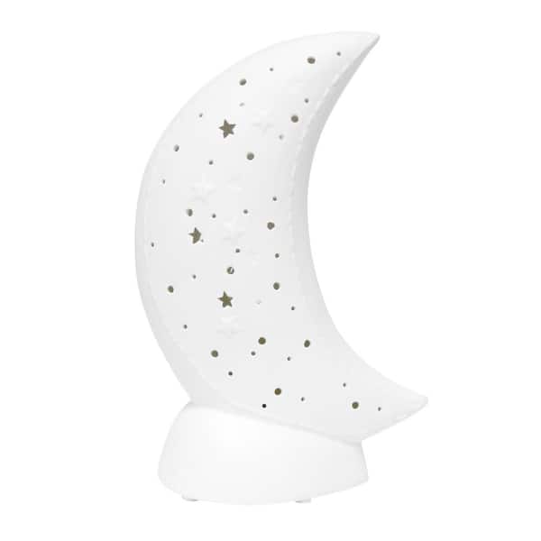 Creekwood home 10.15 in. Glowing Ceramic Crescent Moon Table Lamp, for Home Decor, Nightstand, Entryway, Bookshelf, Kid's Room, White