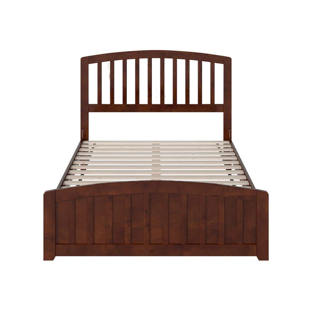 Quincy Walnut Full Solid Wood Low Profile Platform Bed with Slatted Headboard