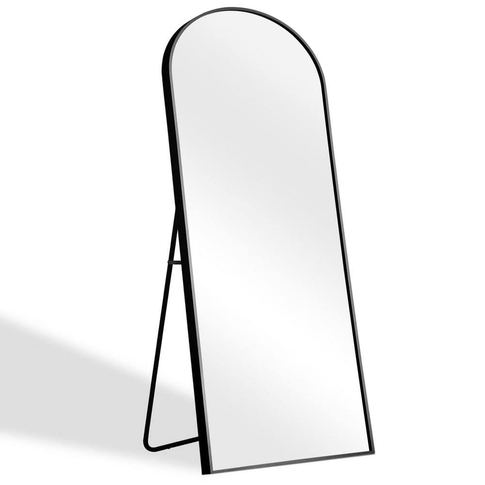 Black 31 in. W x 71 in. H Arch Metal Framed Full Length Mirror, w/ Stand An
