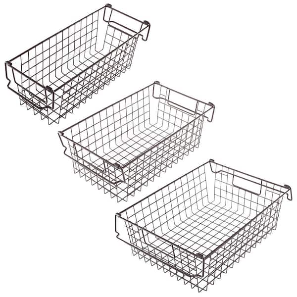 HOME-COMPLETE Set of 3 Storage Bins - Basket Set for Toy, Kitchen, Closet, and Bathroom Storage - Shelf Organizers(Brown)