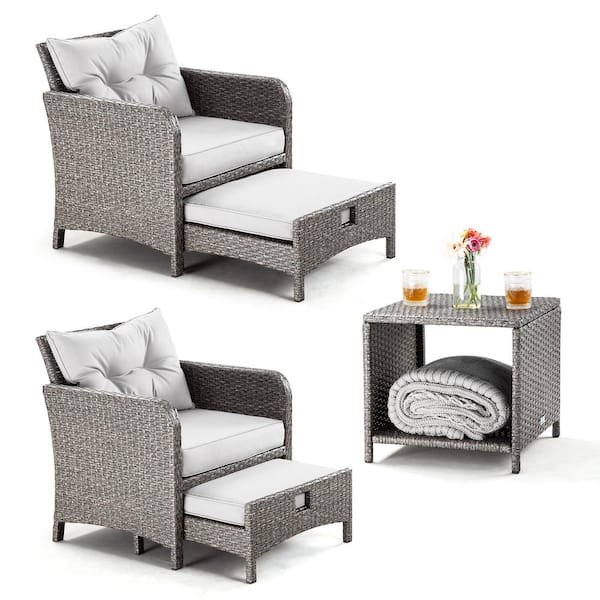 Pamapic 5 Pieces Wicker Patio Furniture, Grey Wicker Outdoor Patio Chairs