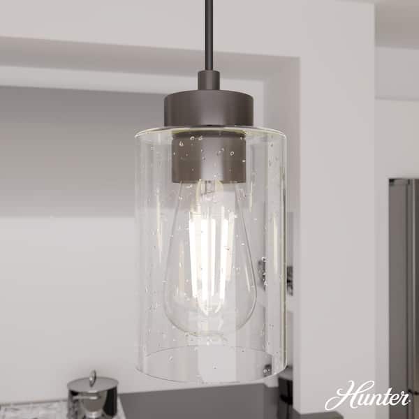 Hunter Hartland 3-Light Noble Bronze Island Chandelier with Clear Seeded Glass Shades
