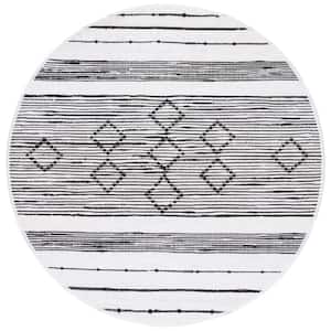 Striped Kilim Ivory Black 6 ft. x 6 ft. Geometric Striped Round Area Rug