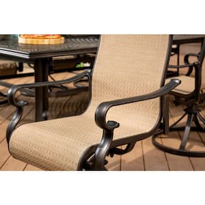 Brigantine 9-Piece Aluminum Outdoor Dining Set with an XL Cast-Top Table and 8-Slingback Swivel Rockers