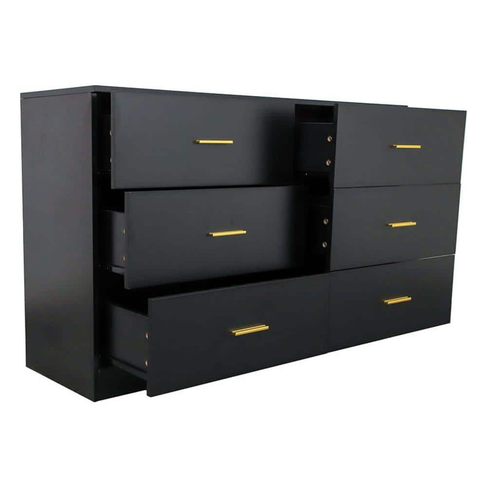 47.24 in. W x 15.55 in. D x 30.31 in. H Black Linen Cabinet with 6-Drawer D