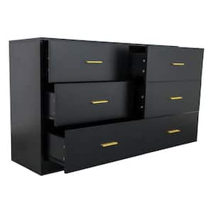 47.24 in. W x 15.55 in. D x 30.31 in. H Black Linen Cabinet with 6-Drawer Dresser