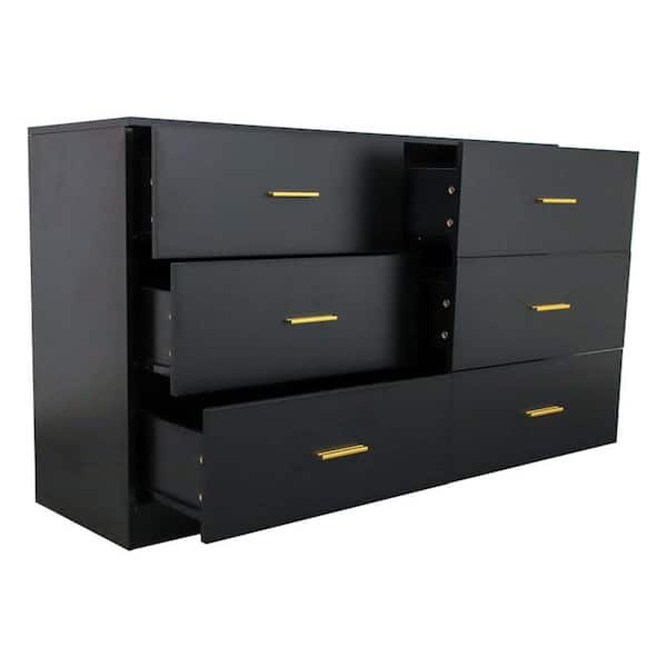 47.24 in. W x 15.55 in. D x 30.31 in. H Black Linen Cabinet with 6-Drawer Dresser