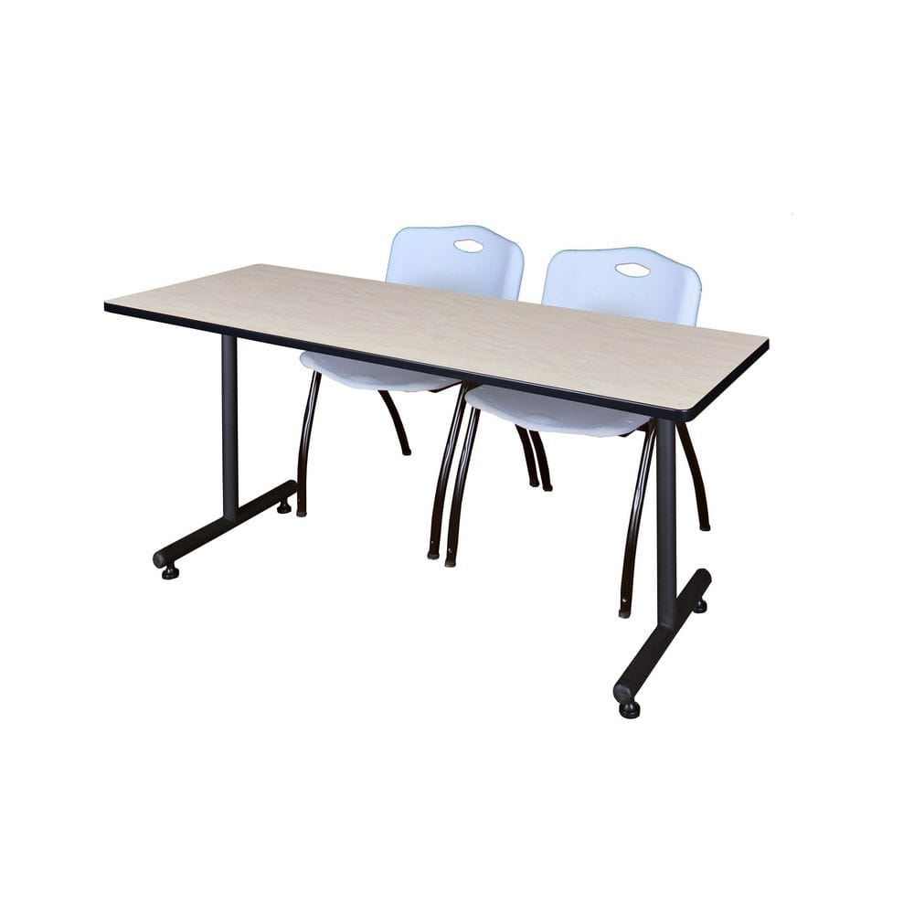 Kobe 72 in x 24 in. Maple T-Base Training Seminar Table Desk, 2 M Stack Chairs-Grey price history on PriceWatchPro