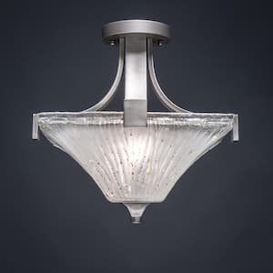 Aspen 14 in. Graphite Semi-Flush with Frosted Crystal Glass Shade