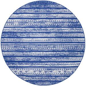 Whimsicle Navy Ivory 8 ft. x 8 ft. Abstract Contemporary Round Area Rug