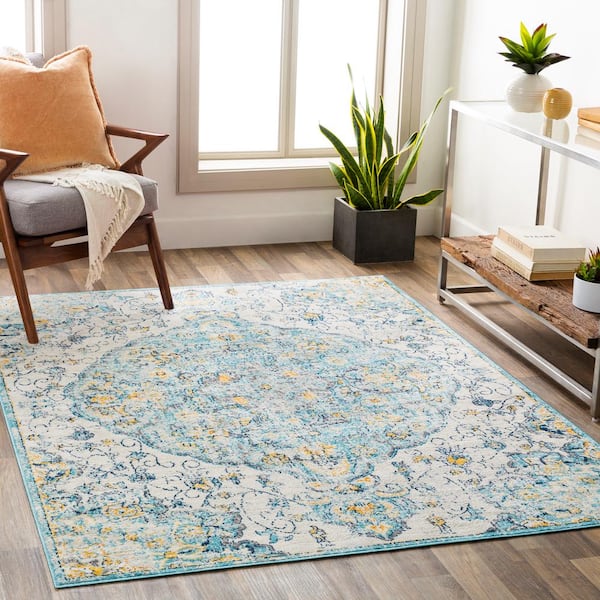 Estelle Teal 9 ft. x 12 ft. Medallion Area Rug