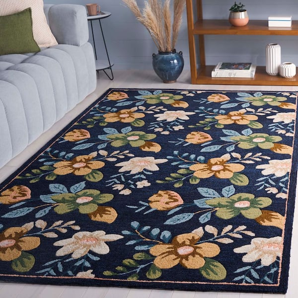 Blossom 5 ft. x 8 ft. Navy/Green Contemporary Floral Area Rug