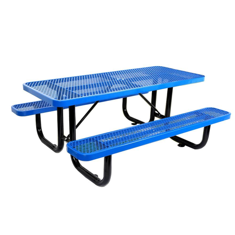 6 ft. Rectangular Outdoor Steel Picnic Table with Umbrella Hole