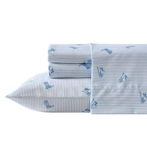 Cowboy Pinstripe 4-Piece Blue Microfiber Full Sheet Set