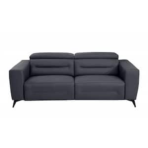 82.6 in Square Arm Leather Tuxedo Rectangle Sofa in Gray